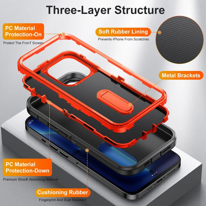 Military-Grade Hybrid Defender iPhone Case β Kickstand Shockproof Cover for iPhone 6 to 16 Pro Max
