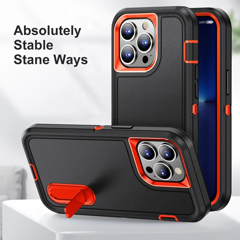 Military-Grade Hybrid Defender iPhone Case β Kickstand Shockproof Cover for iPhone 6 to 16 Pro Max