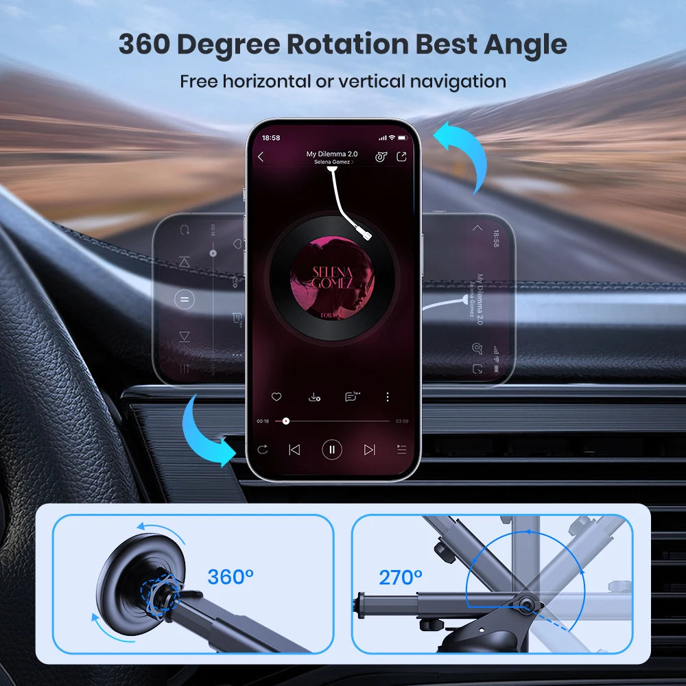 TOPK MagSafe Magnetic Car Phone Holder – Strong Suction, Adjustable Long Arm (Dashboard & Windshield)