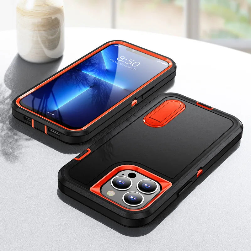 Military-Grade Hybrid Defender iPhone Case β Kickstand Shockproof Cover for iPhone 6 to 16 Pro Max