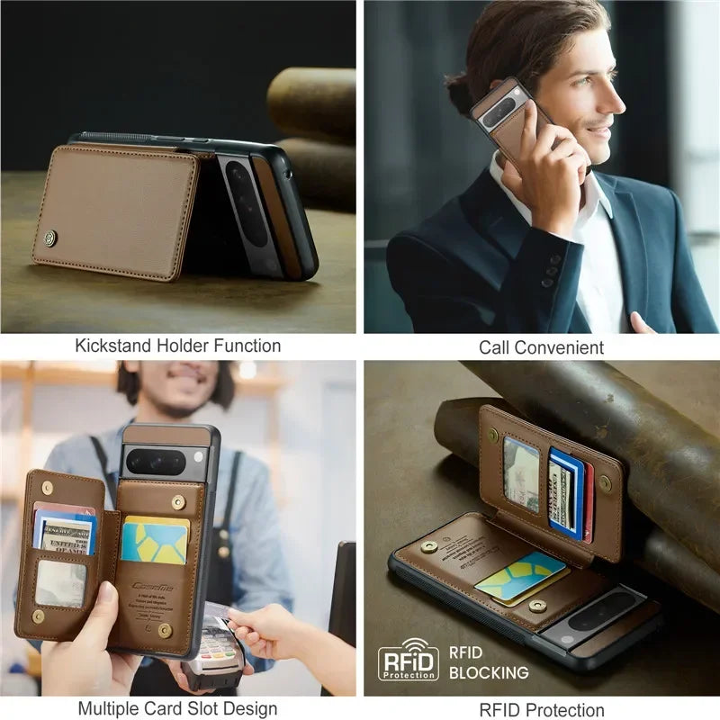 EUcagr™ Luxury Magnetic Wallet PU Leather Case for Google Pixel 9/8/7 Series – Card Holder & Pocket Cover
