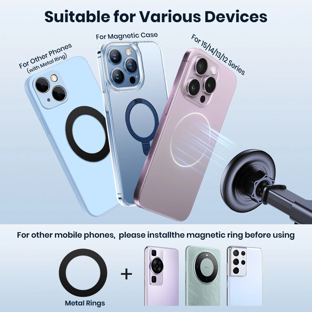 TOPK MagSafe Magnetic Car Phone Holder – Strong Suction, Adjustable Long Arm (Dashboard & Windshield)