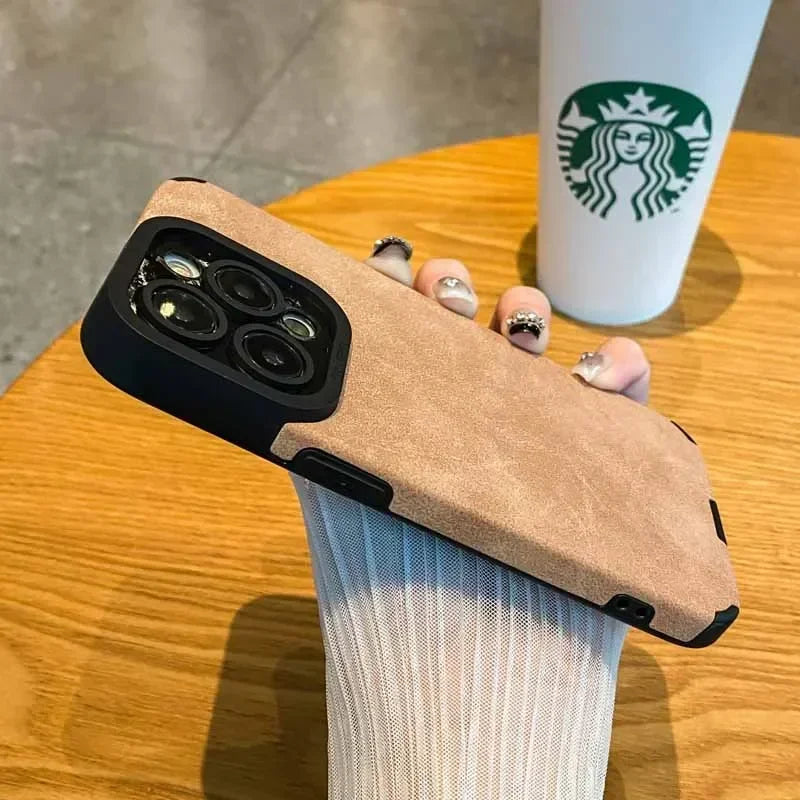 Luxury Fur Leather Case with Full Lens Protection – iPhone 11–16 Series