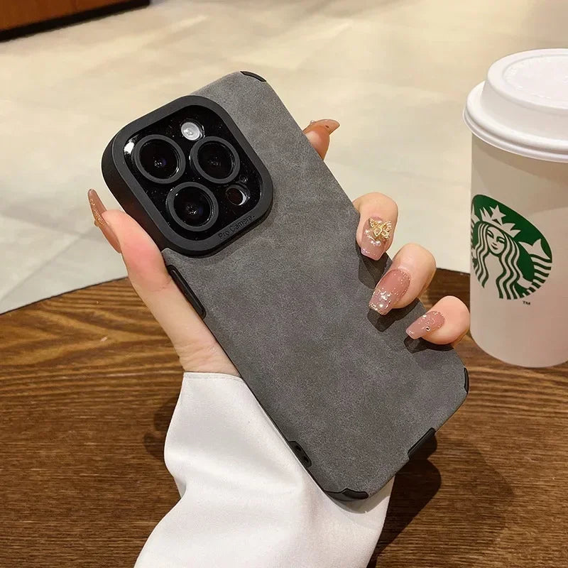 Luxury Fur Leather Case with Full Lens Protection – iPhone 11–16 Series