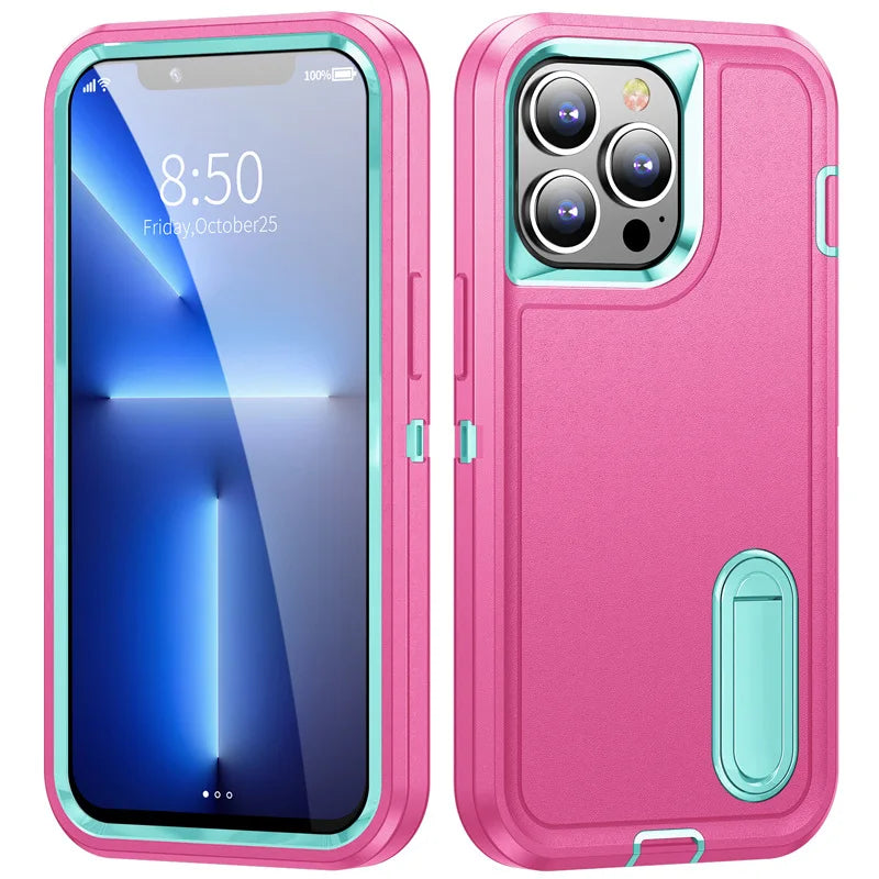 Military-Grade Hybrid Defender iPhone Case β Kickstand Shockproof Cover for iPhone 6 to 16 Pro Max