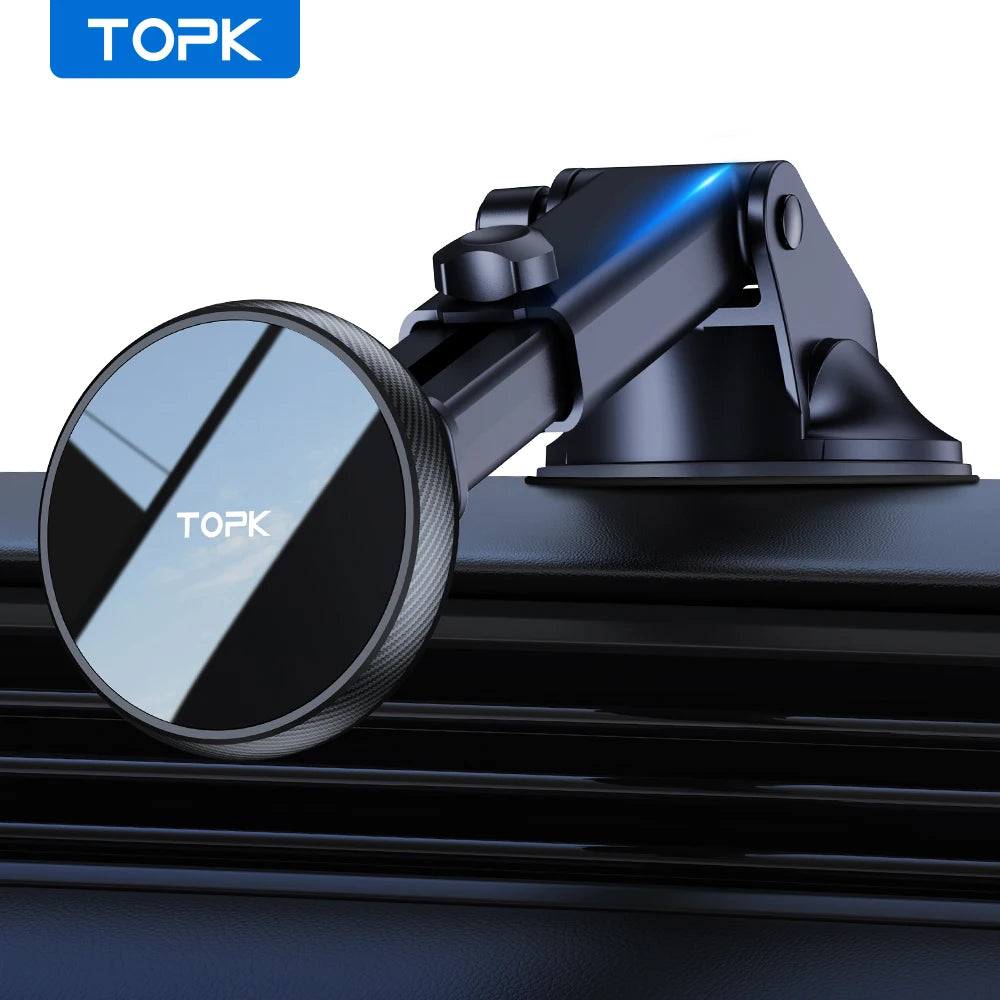 TOPK MagSafe Magnetic Car Phone Holder – Strong Suction, Adjustable Long Arm (Dashboard & Windshield)