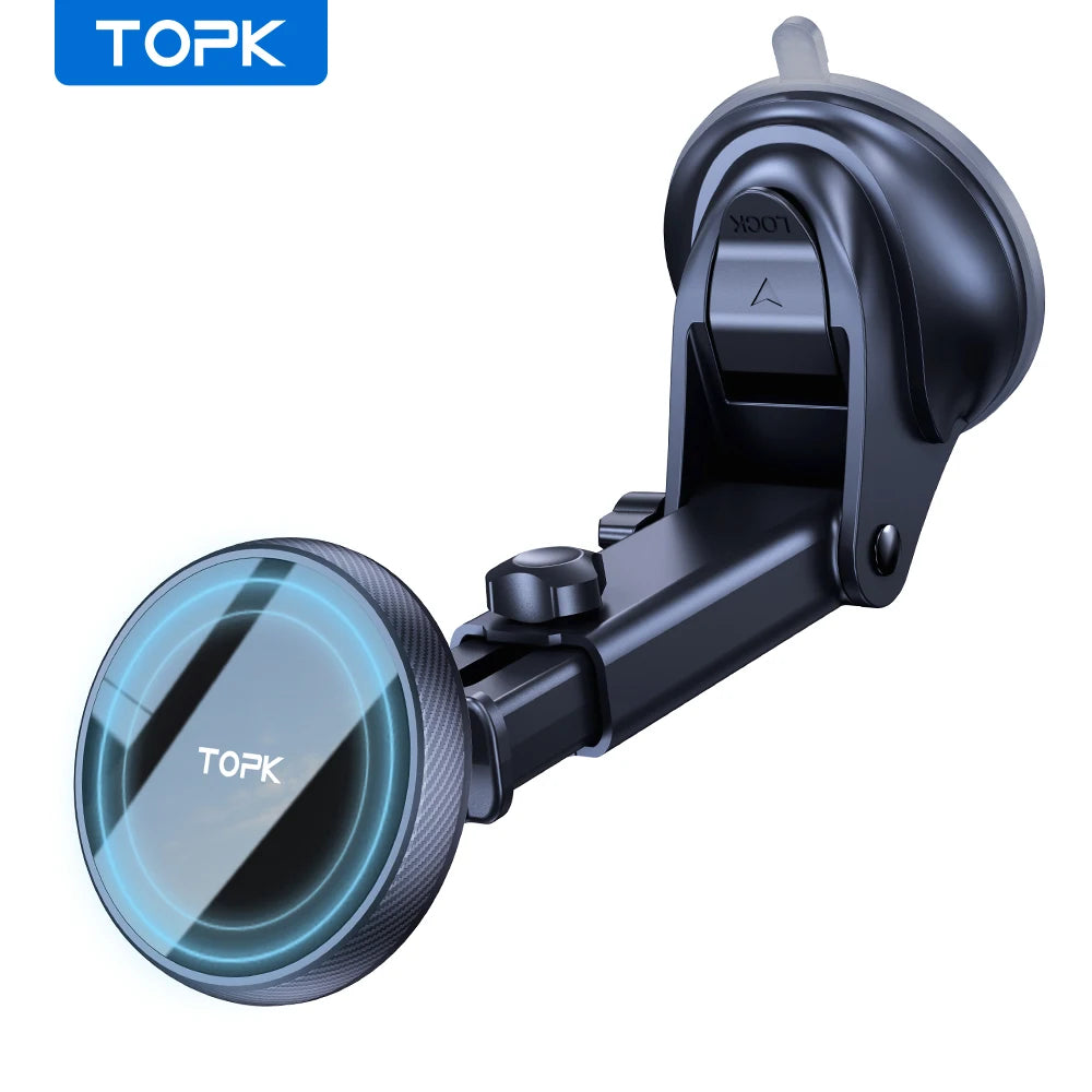 TOPK MagSafe Magnetic Car Phone Holder – Strong Suction, Adjustable Long Arm (Dashboard & Windshield)