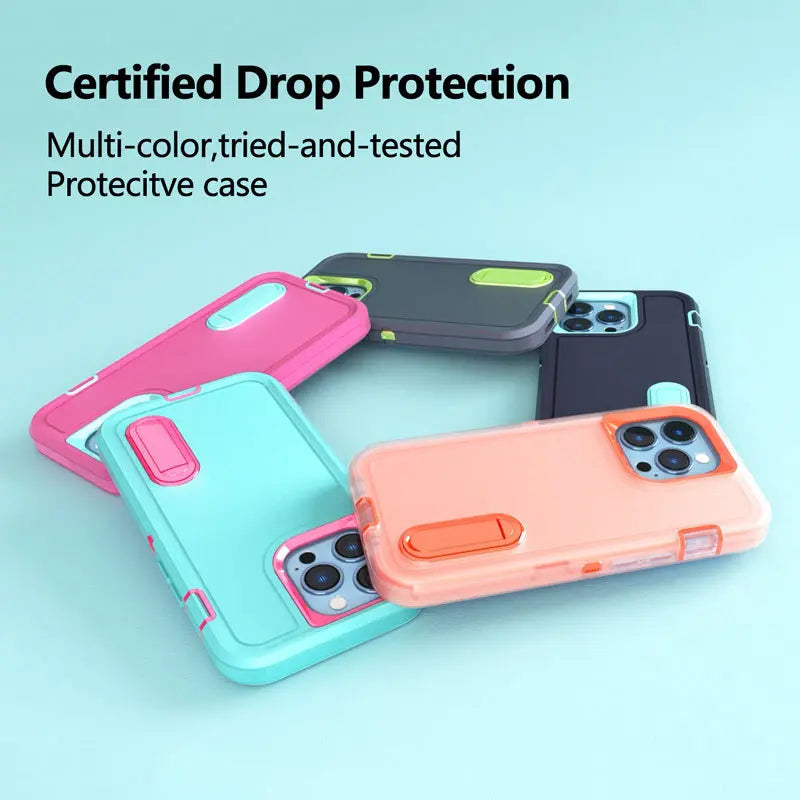 Military-Grade Hybrid Defender iPhone Case β Kickstand Shockproof Cover for iPhone 6 to 16 Pro Max