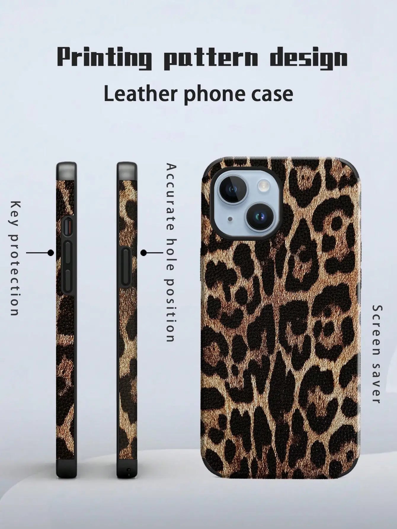 Leopard Print PU Leather iPhone Case – Anti-Fall Shockproof Belt Grip Cover for iPhone 11 to 16 Series