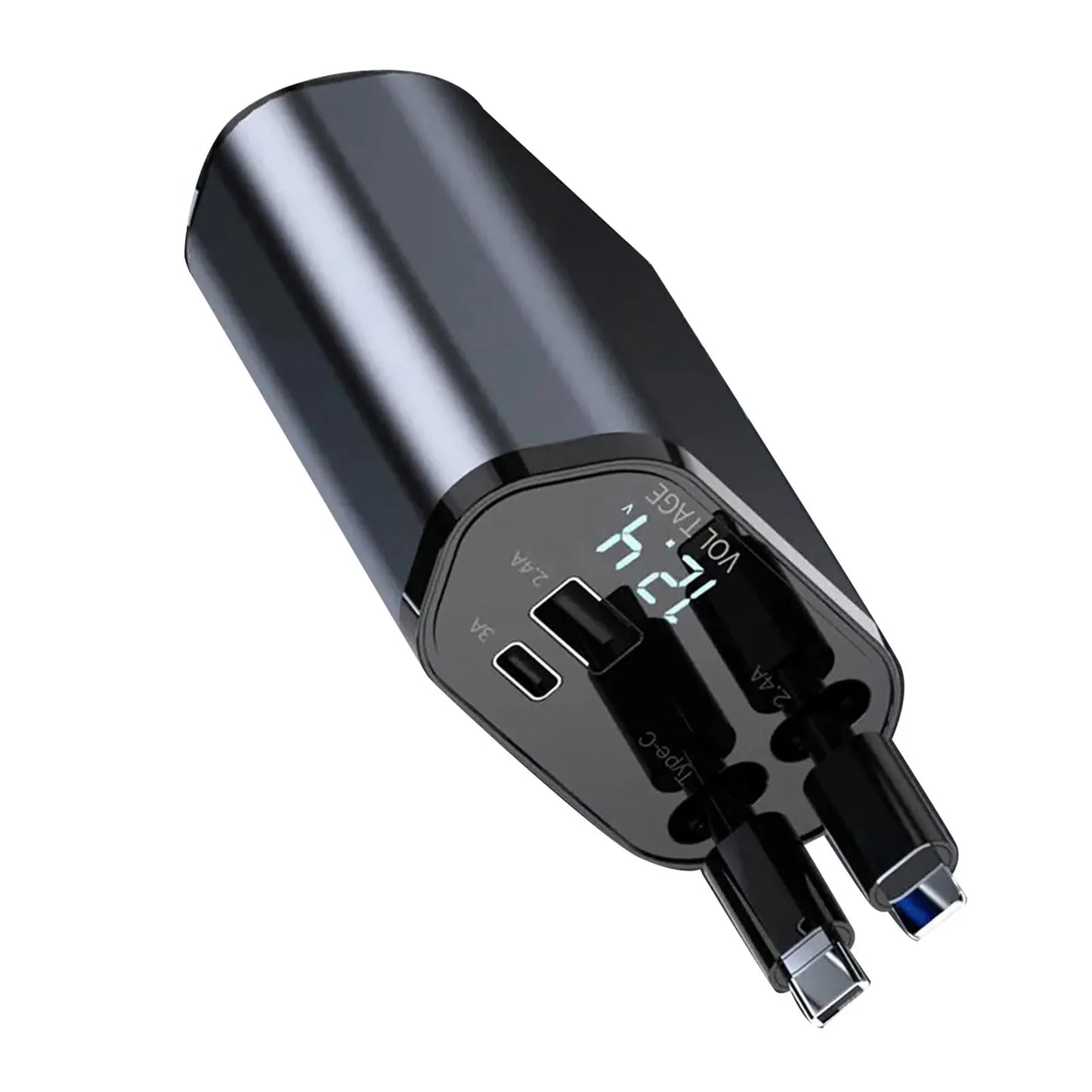 100W 4-in-1 Retractable Car Charger (Lightning & USB-C Cables, USB-A + PD Ports)