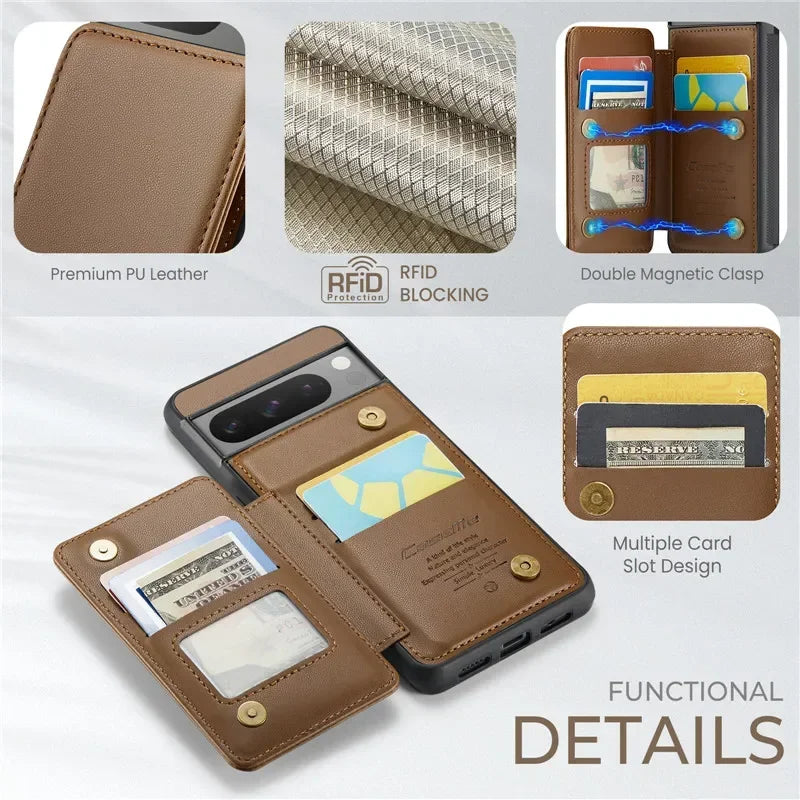 EUcagr™ Luxury Magnetic Wallet PU Leather Case for Google Pixel 9/8/7 Series – Card Holder & Pocket Cover