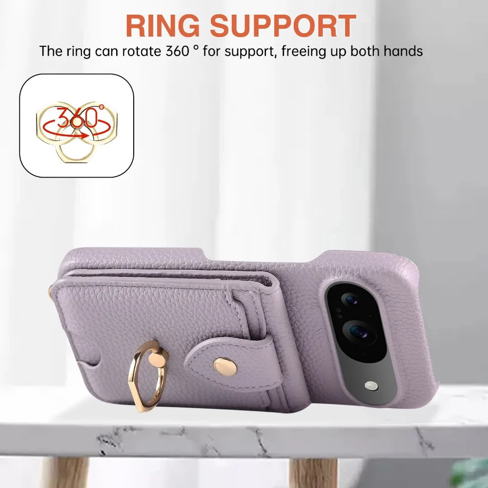 Crossbody Ring Stand Mirror Wallet Phone Case for Google Pixel 9/8/7/6 – Card Holder & Leather Protective Cover