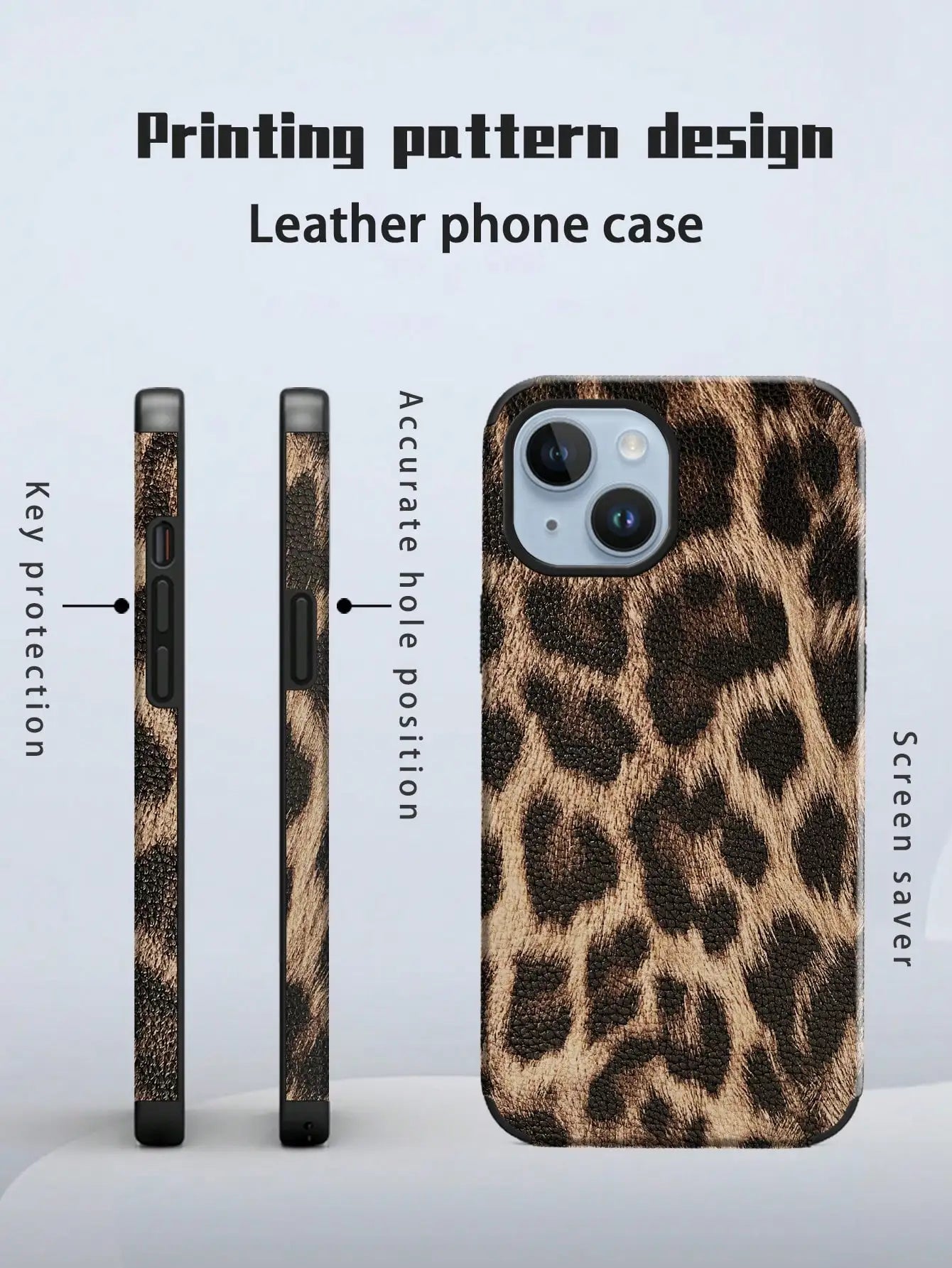 Leopard Print PU Leather iPhone Case – Anti-Fall Shockproof Belt Grip Cover for iPhone 11 to 16 Series