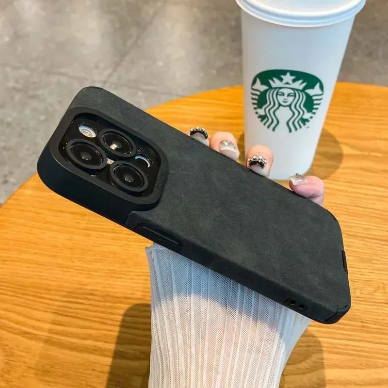 Luxury Fur Leather Case with Full Lens Protection – iPhone 11–16 Series
