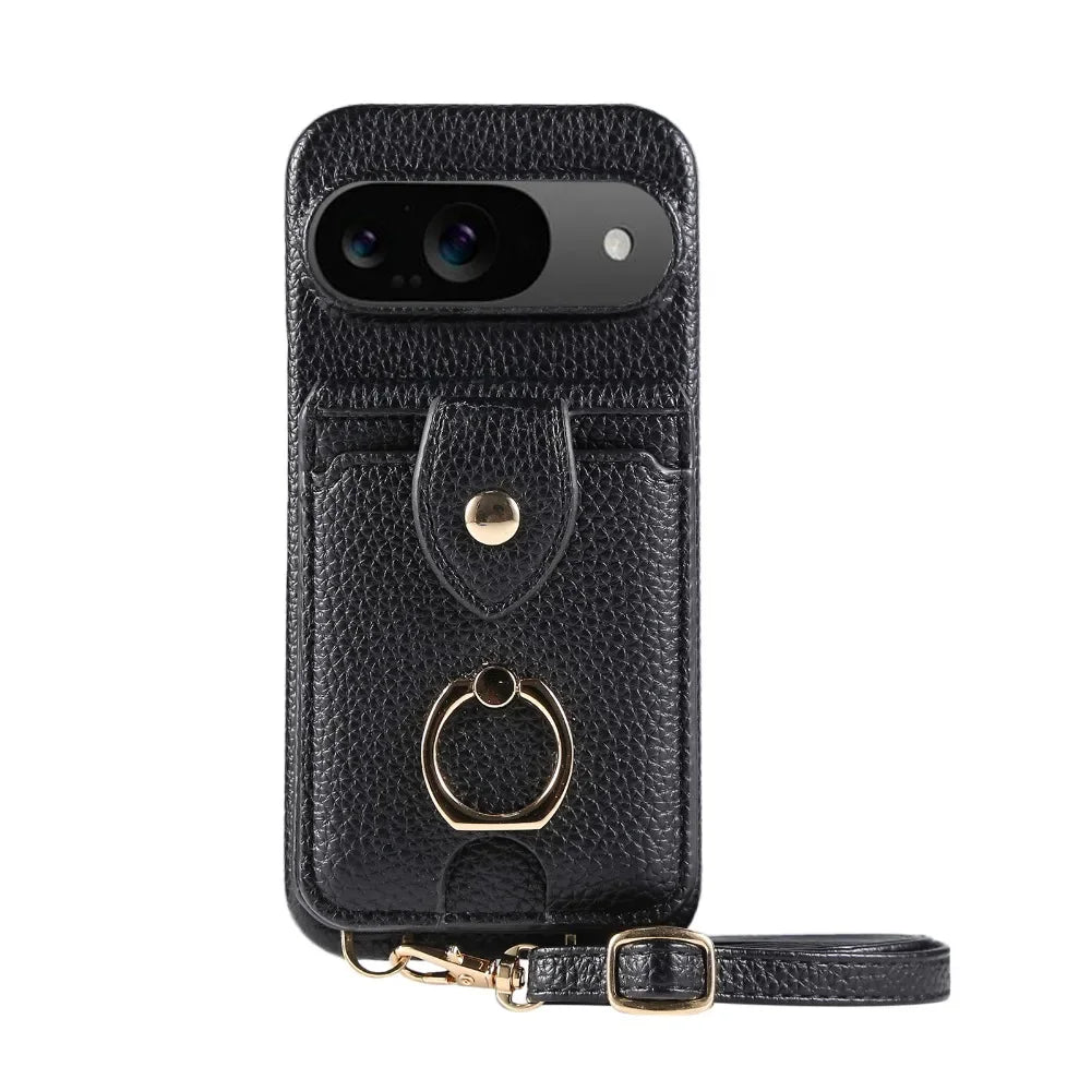 Crossbody Ring Stand Mirror Wallet Phone Case for Google Pixel 9/8/7/6 – Card Holder & Leather Protective Cover