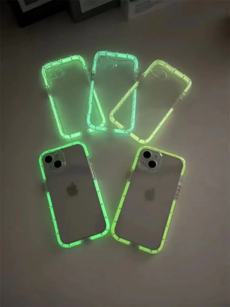 Luxury Clear Shockproof Case with Night Glow Bumper – iPhone 7 to 16 Pro Max