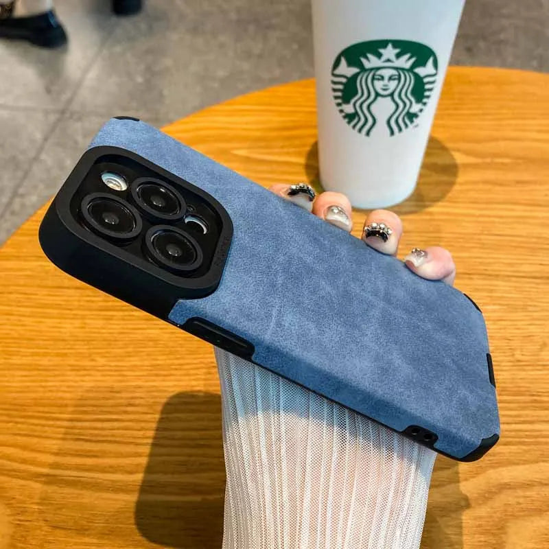 Luxury Fur Leather Case with Full Lens Protection – iPhone 11–16 Series