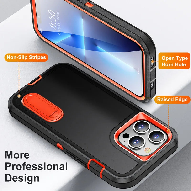 Military-Grade Hybrid Defender iPhone Case β Kickstand Shockproof Cover for iPhone 6 to 16 Pro Max