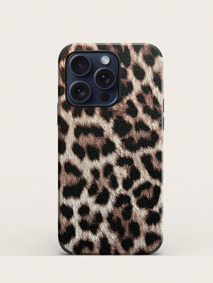 Leopard Print PU Leather iPhone Case – Anti-Fall Shockproof Belt Grip Cover for iPhone 11 to 16 Series