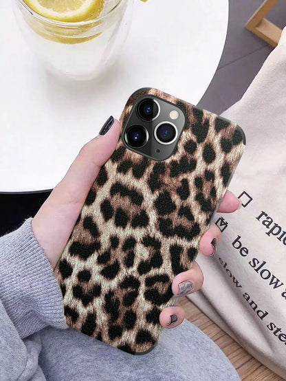 Leopard Print PU Leather iPhone Case – Anti-Fall Shockproof Belt Grip Cover for iPhone 11 to 16 Series