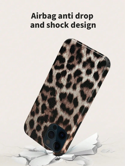 Leopard Print PU Leather iPhone Case – Anti-Fall Shockproof Belt Grip Cover for iPhone 11 to 16 Series