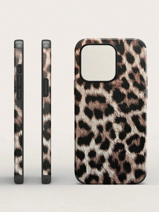 Leopard Print PU Leather iPhone Case – Anti-Fall Shockproof Belt Grip Cover for iPhone 11 to 16 Series