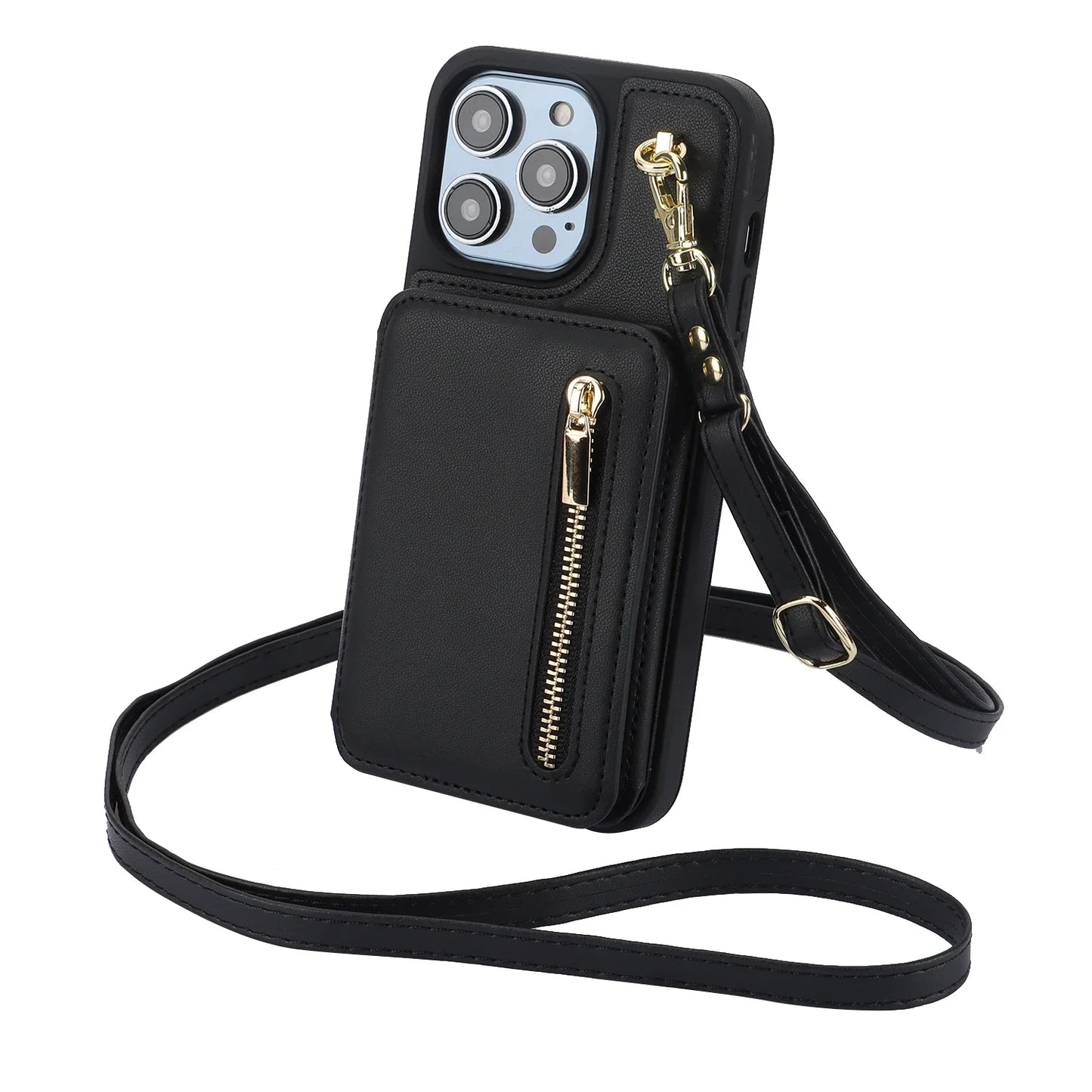 Zipper Crossbody Wallet Case for iPhone – Card Holder, Lanyard Strap, and Secure Zipper Pocket