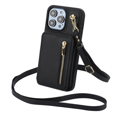 Zipper Crossbody Wallet Case for iPhone – Card Holder, Lanyard Strap, and Secure Zipper Pocket