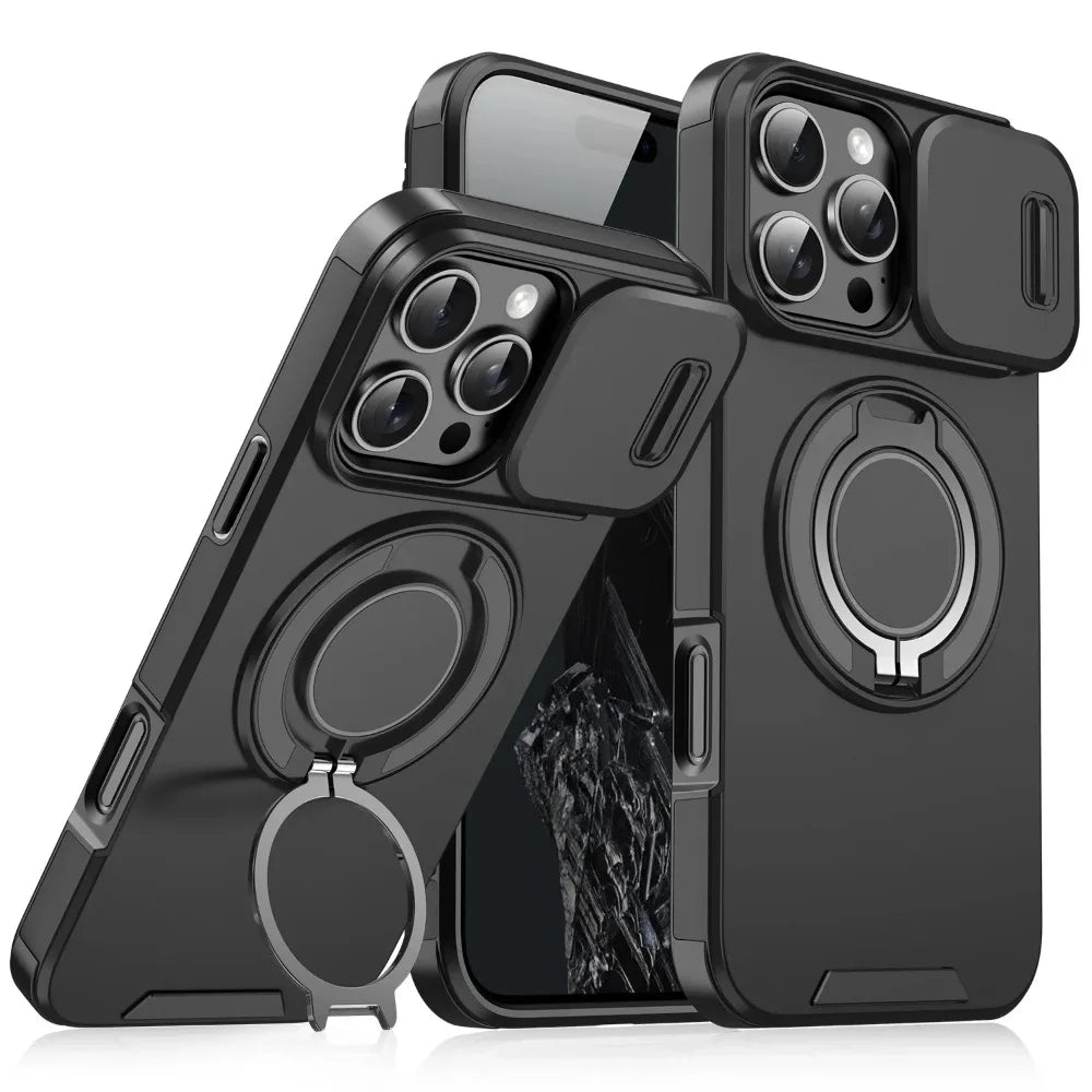 Luxury Rugged Armor Magnetic Case with Slide Camera Cover for iPhone 16–11 Pro Max