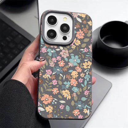 Floral Leather Texture iPhone Case – Shockproof Soft Candy Cover