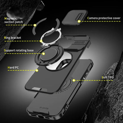 Luxury Rugged Armor Magnetic Case with Slide Camera Cover for iPhone 16–11 Pro Max