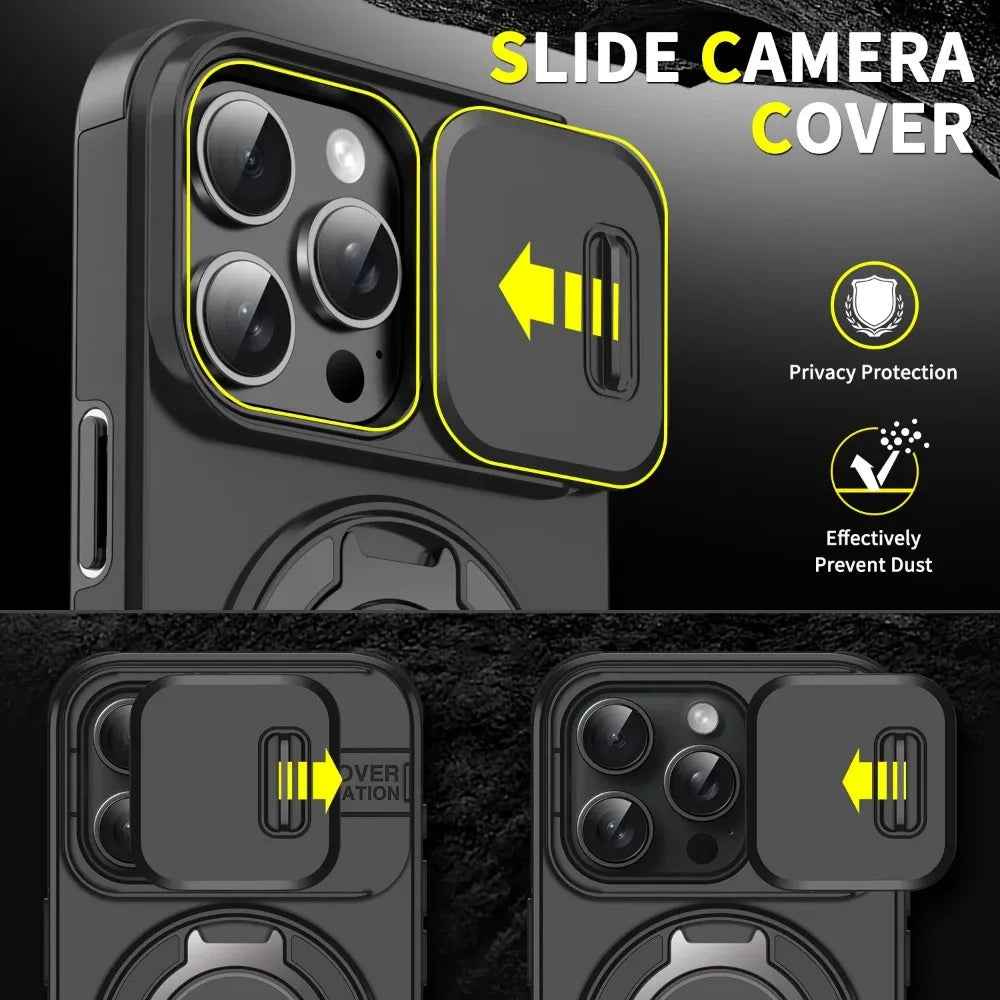 Luxury Rugged Armor Magnetic Case with Slide Camera Cover for iPhone 16–11 Pro Max