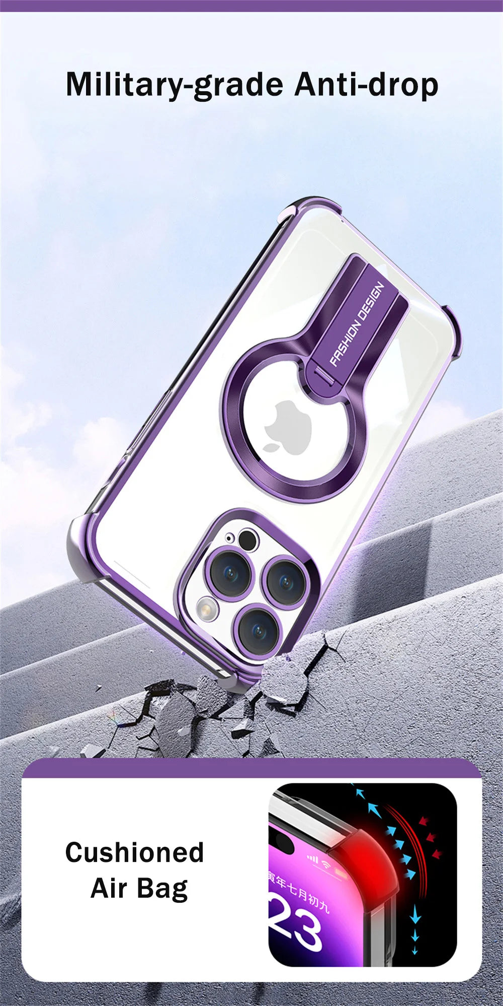 Luxury Transparent Magnetic Armor iPhone Case with Hidden Folding Stand – Shockproof Back Cover for iPhone 11 to 16 Pro Max