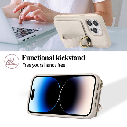 Wristband Wallet Crossbody Leather iPhone Case – Ring Holder & Card Slot Cover for iPhone 11 to 16 Pro Max