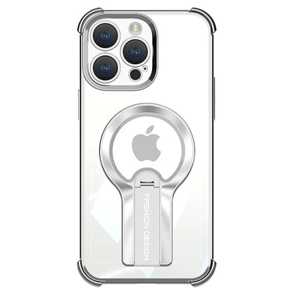 Luxury Transparent Magnetic Armor iPhone Case with Hidden Folding Stand – Shockproof Back Cover for iPhone 11 to 16 Pro Max