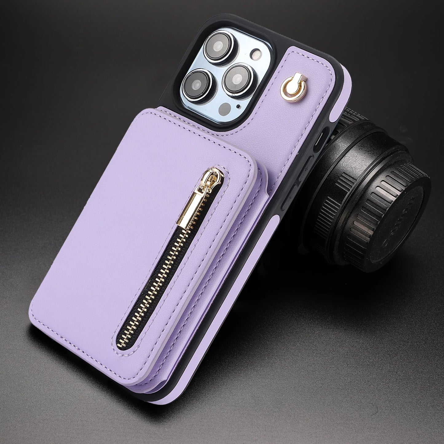 Zipper Crossbody Wallet Case for iPhone – Card Holder, Lanyard Strap, and Secure Zipper Pocket