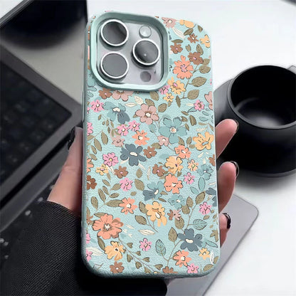Floral Leather Texture iPhone Case – Shockproof Soft Candy Cover