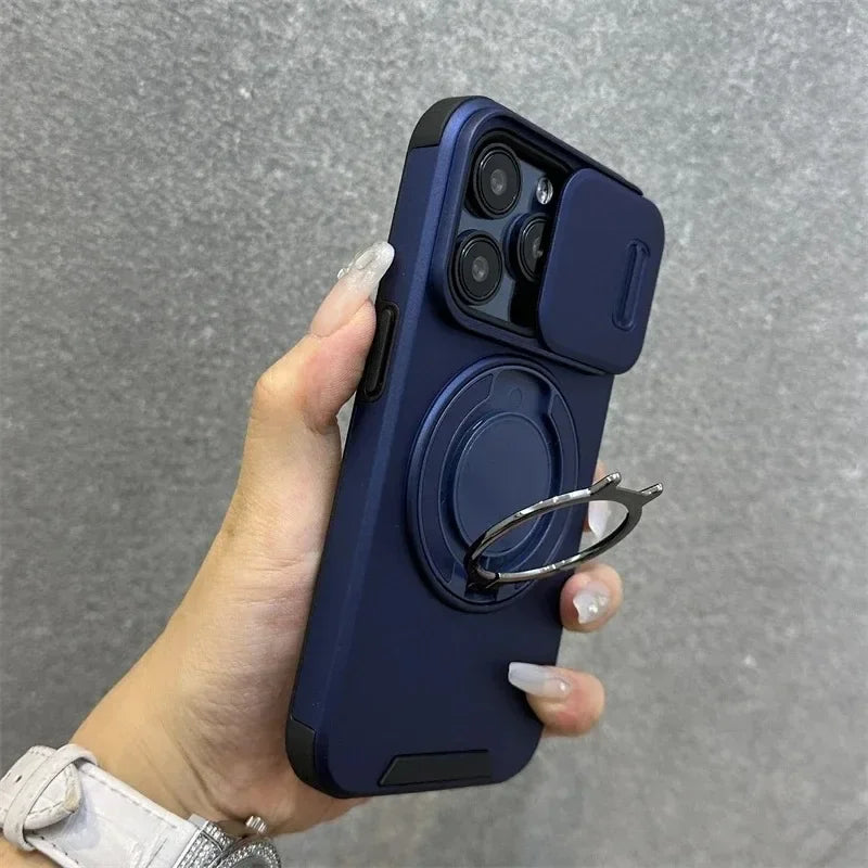 Luxury Rugged Armor Magnetic Case with Slide Camera Cover for iPhone 16–11 Pro Max