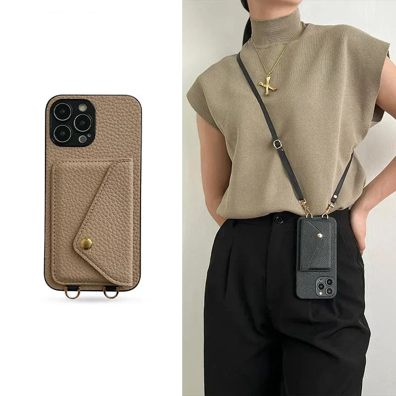 Crossbody Wallet Phone Case for iPhone – Card Holder + Lanyard Strap