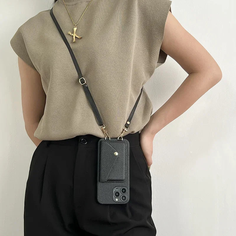 Crossbody Wallet Phone Case for iPhone – Card Holder + Lanyard Strap