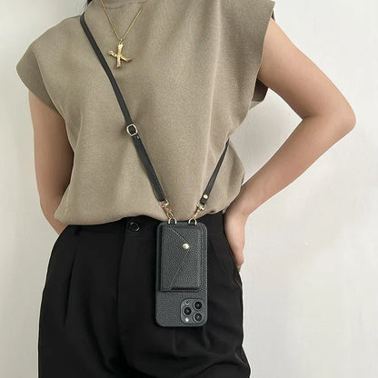 Crossbody Wallet Phone Case for iPhone – Card Holder + Lanyard Strap