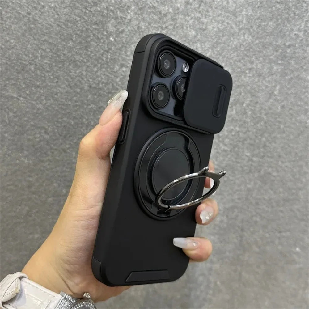Luxury Rugged Armor Magnetic Case with Slide Camera Cover for iPhone 16–11 Pro Max