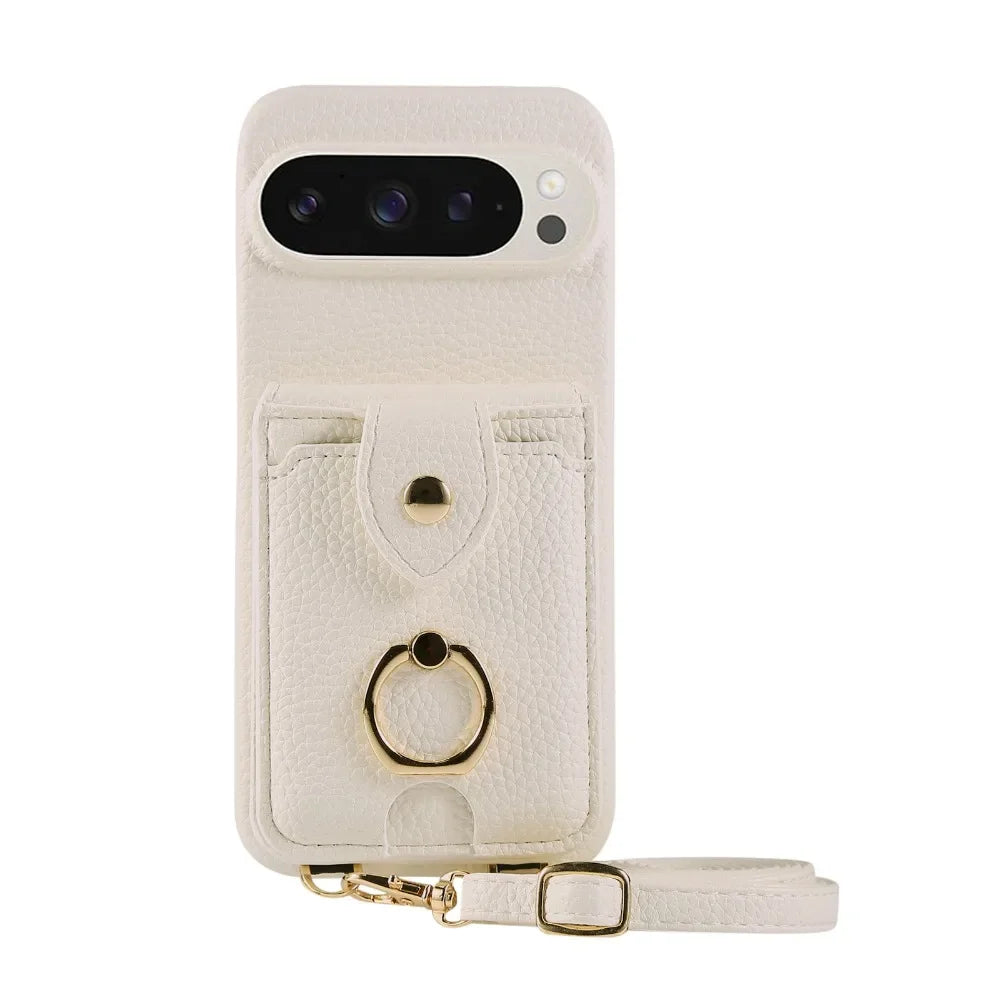 Crossbody Ring Stand Mirror Wallet Phone Case for Google Pixel 9/8/7/6 – Card Holder & Leather Protective Cover