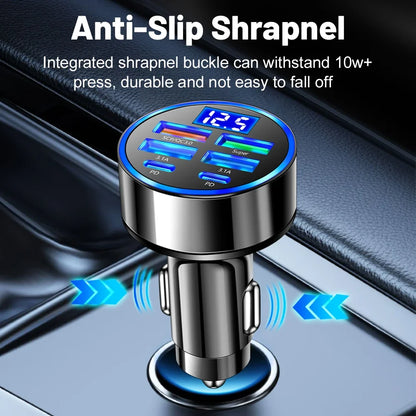 100W 6-Port Fast Car Charger with USB-C PD & QC3.0 | Multi-Device Car Adapter for iPhone, Samsung & More