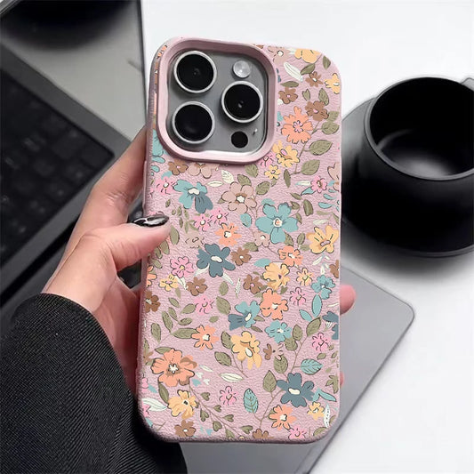 Floral Leather Texture iPhone Case – Shockproof Soft Candy Cover