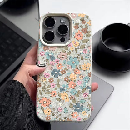 Floral Leather Texture iPhone Case – Shockproof Soft Candy Cover