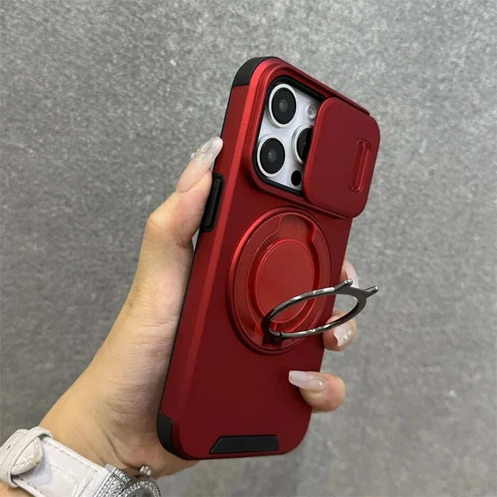 Luxury Rugged Armor Magnetic Case with Slide Camera Cover for iPhone 16–11 Pro Max