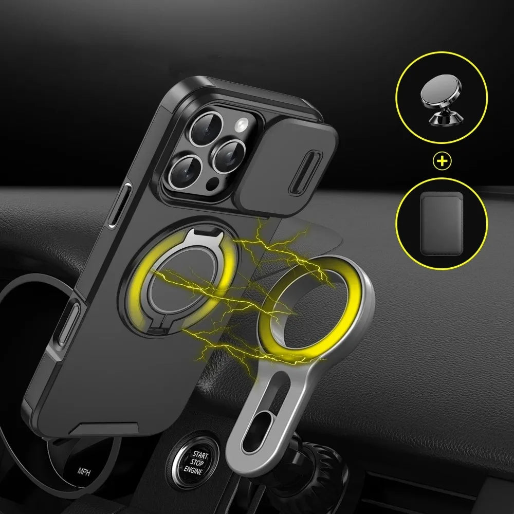 Luxury Rugged Armor Magnetic Case with Slide Camera Cover for iPhone 16–11 Pro Max