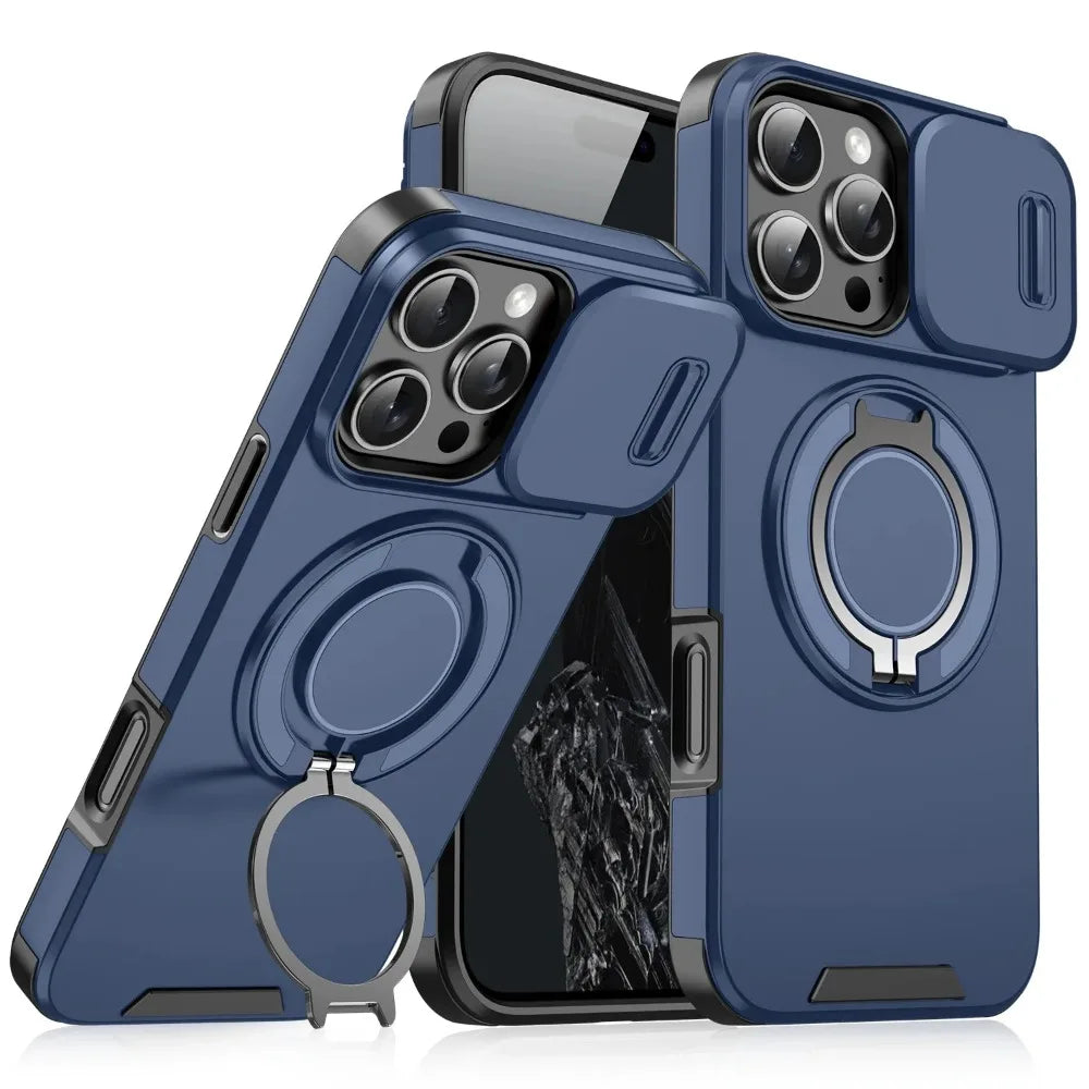 Luxury Rugged Armor Magnetic Case with Slide Camera Cover for iPhone 16–11 Pro Max