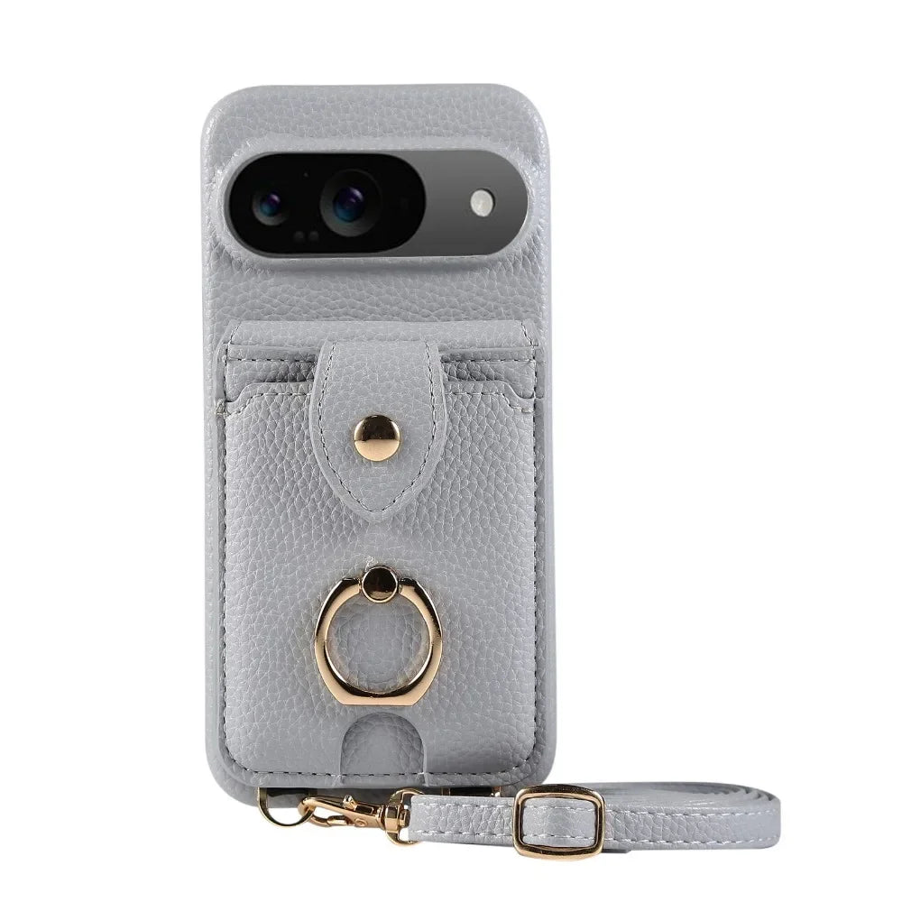 Crossbody Ring Stand Mirror Wallet Phone Case for Google Pixel 9/8/7/6 – Card Holder & Leather Protective Cover